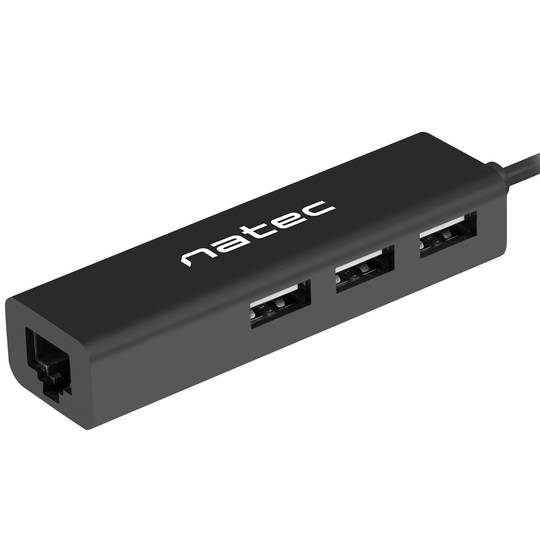 Natec Dragonfly NHU-1413 3-portowy koncentrator USB typu A 2.0 + RJ45 czarny