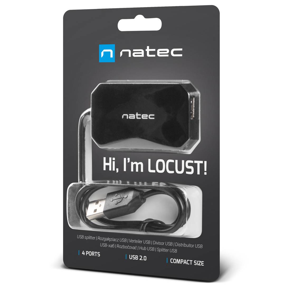 Natec Locust NHU-0647 Hub USB Tipo A 2.0 Preto de 4 portas