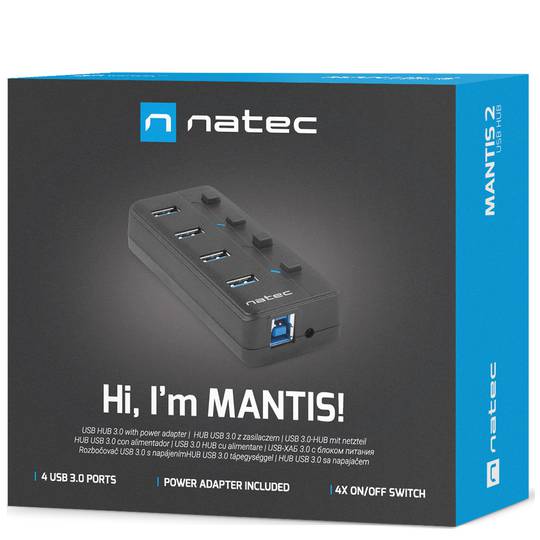 Natec Mantis 2 NHU-1557 4-Port USB Typ-A 3.0 Hub schwarz
