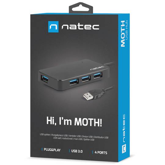 Natec Moth NHU-1342 Hub USB Tipo A 3.0 de 4 portas preto