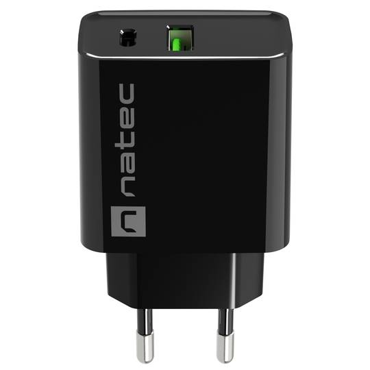 Carregador USB Natec Ribera 1X USB-A + 1X USB-C 20W preto NUC-2062