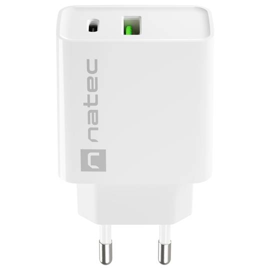 Carregador USB Natec Ribera 1X USB-A + 1X USB-C 20W branco NUC-2061