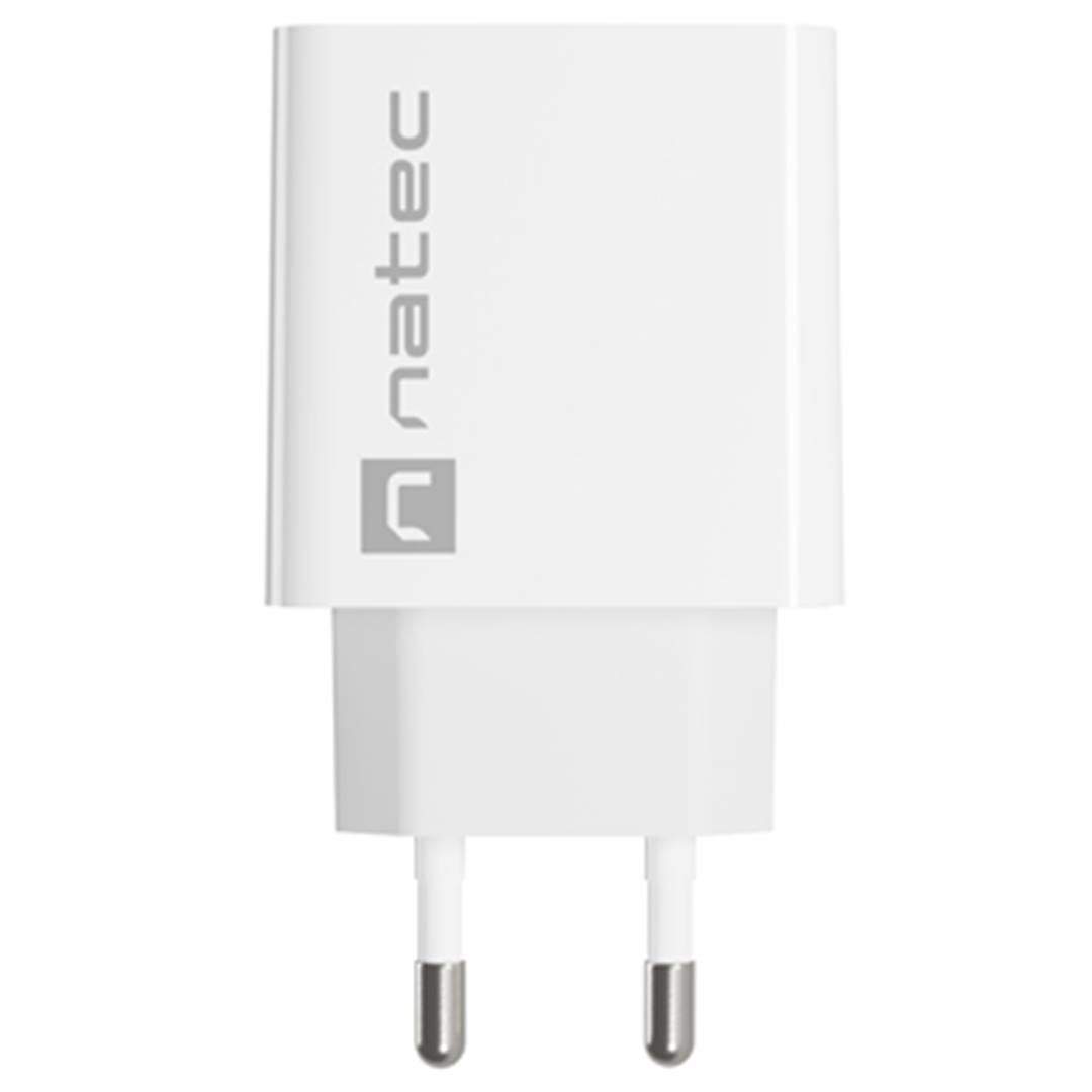 Carregador USB Natec Ribera 1X USB-A + 1X USB-C 20W branco NUC-2061