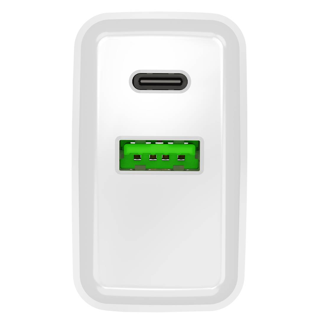 Carregador USB Natec Ribera 1X USB-A + 1X USB-C 20W branco NUC-2061