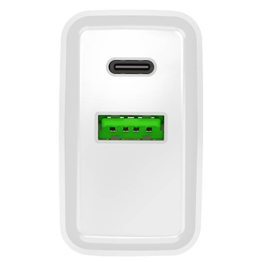 Carregador USB Natec Ribera 1X USB-A + 1X USB-C 20W branco NUC-2061