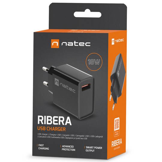 Natec Ribera USB-Ladegerät 1X USB-A 18W schwarz NUC-2058