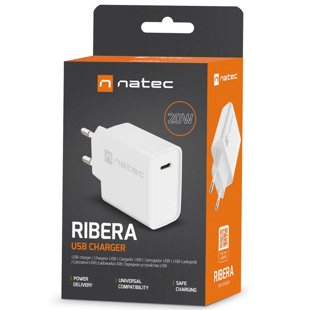 Ładowarka USB Natec Ribera 1X USB-C 20W biała NUC-2059
