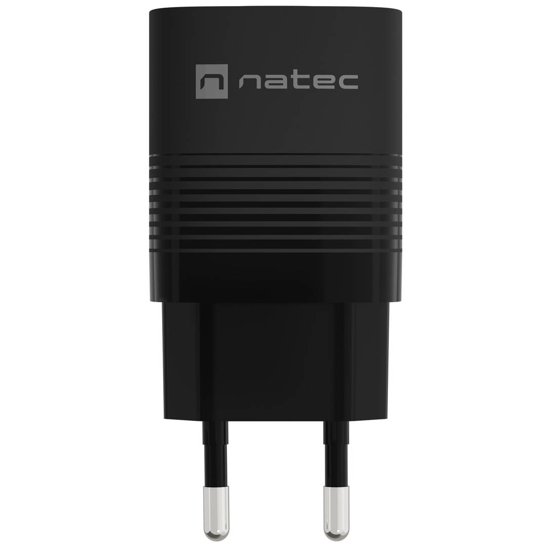 Carregador USB Natec Ribera GaN 1X USB-A + 1X USB-C 30W preto NUC-2141