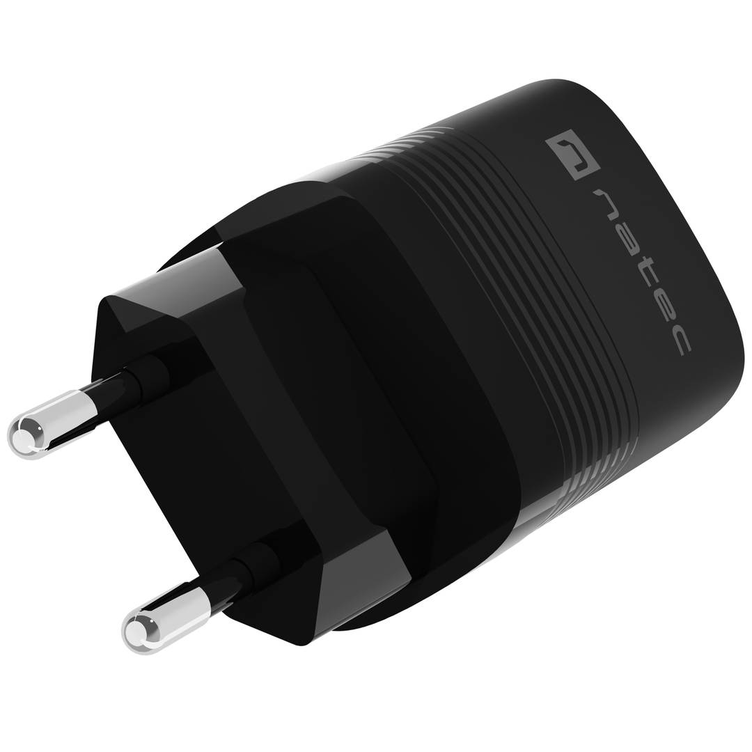 Carregador USB Natec Ribera GaN 1X USB-A + 1X USB-C 30W preto NUC-2141