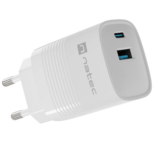 Carregador USB Natec Ribera GaN 1X USB-A + 1X USB-C 30W branco NUC-2140