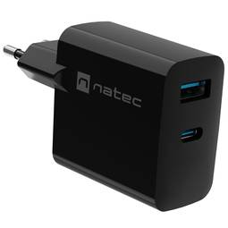 Natec Ribera GaN USB-Ladegerät 1X USB-A + 1X USB-C 45W schwarz NUC-2143