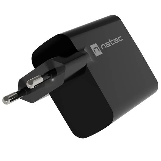 Natec Ribera GaN USB-lader 1X USB-A + 1X USB-C 45W zwart NUC-2143