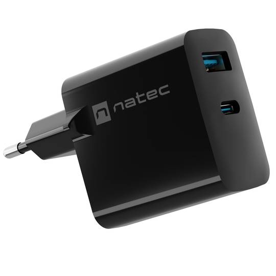 Natec Ribera GaN USB-lader 1X USB-A + 1X USB-C 45W zwart NUC-2143