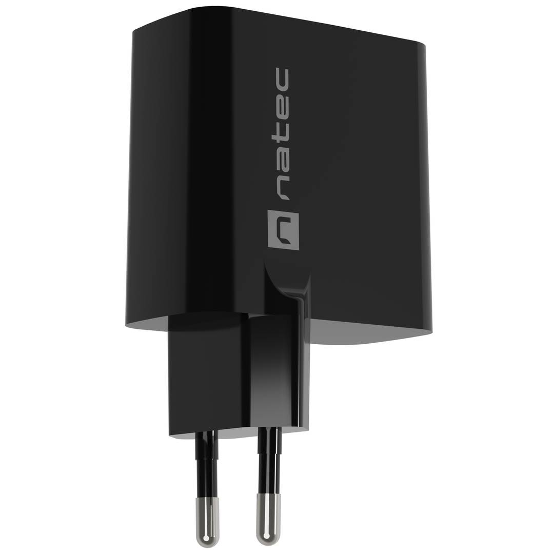 Natec Ribera GaN USB-lader 1X USB-A + 1X USB-C 45W zwart NUC-2143