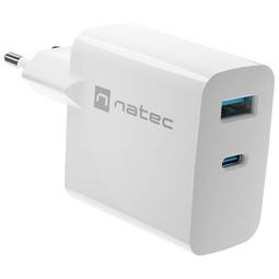 Cargador USB Natec Ribera GaN 1X USB-A + 1X USB-C 45W blanco NUC-2142