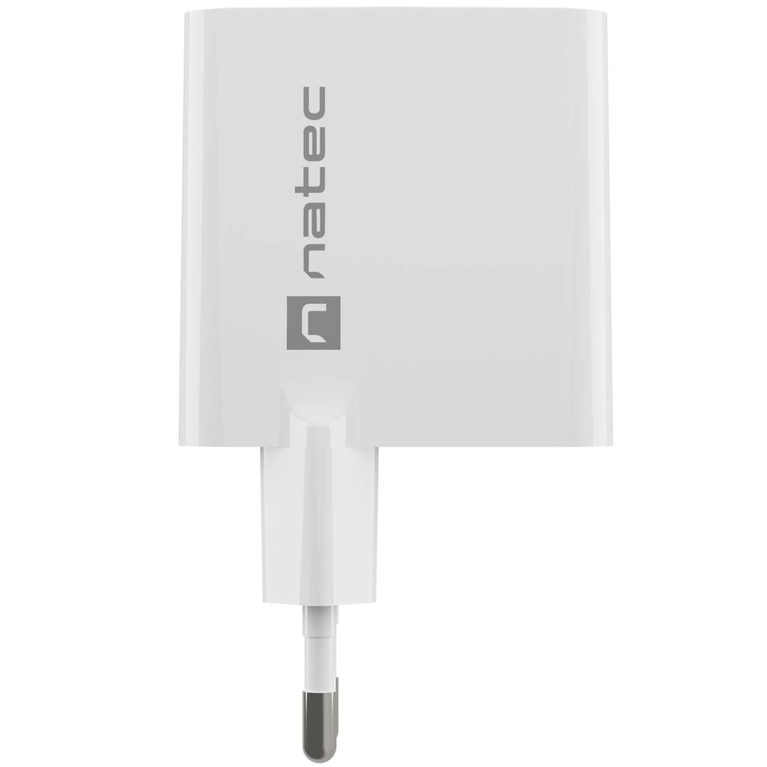 Carregador USB Natec Ribera GaN 1X USB-A + 1X USB-C 45W branco NUC-2142