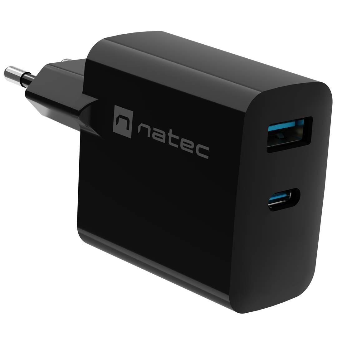 Natec Ribera GaN USB-lader 1X USB-A + 1X USB-C 65W zwart NUC-2145