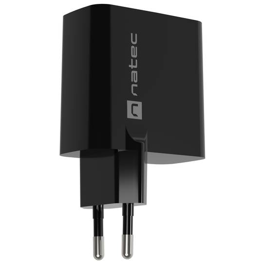 Natec Ribera GaN USB-lader 1X USB-A + 1X USB-C 65W zwart NUC-2145