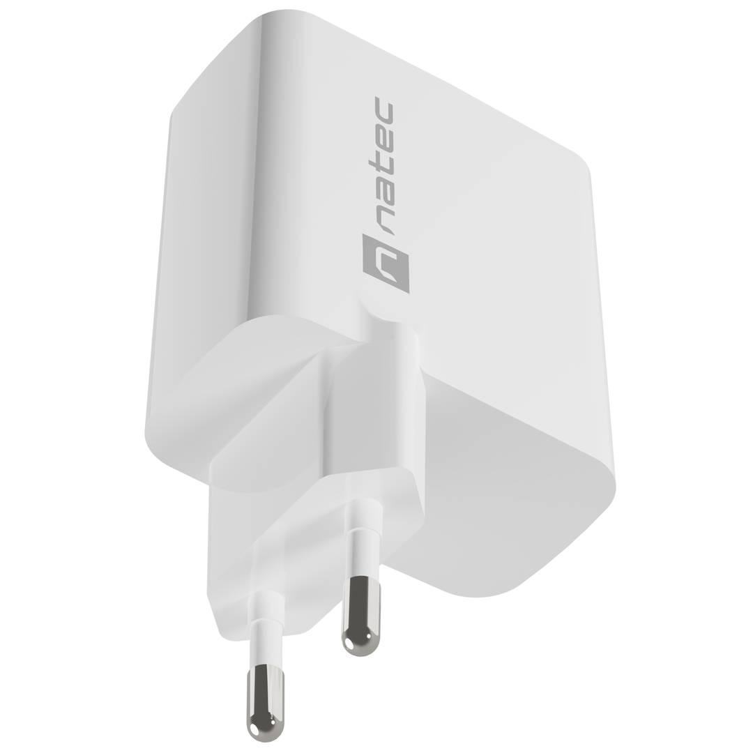 Natec Ribera GaN USB-lader 1X USB-A + 1X USB-C 65W wit NUC-2144