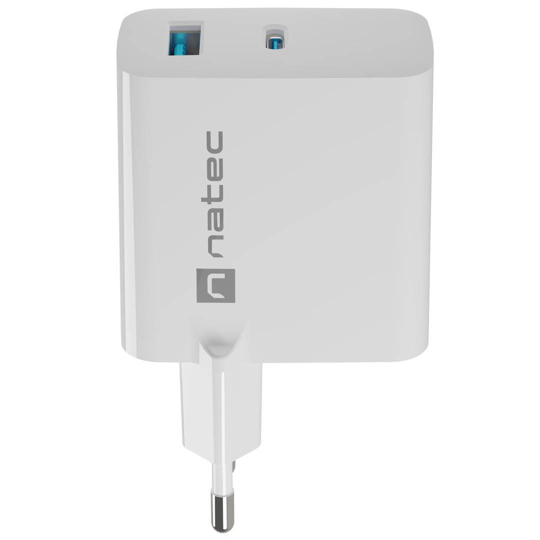 Natec Ribera GaN USB-lader 1X USB-A + 1X USB-C 65W wit NUC-2144