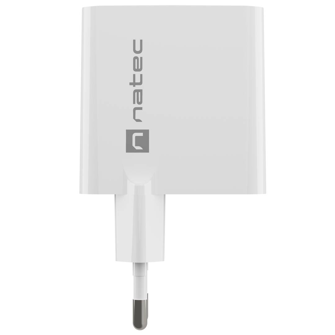 Natec Ribera GaN USB-lader 1X USB-A + 1X USB-C 65W wit NUC-2144