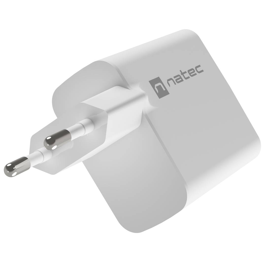 Natec Ribera GaN USB-lader 1X USB-A + 1X USB-C 65W wit NUC-2144