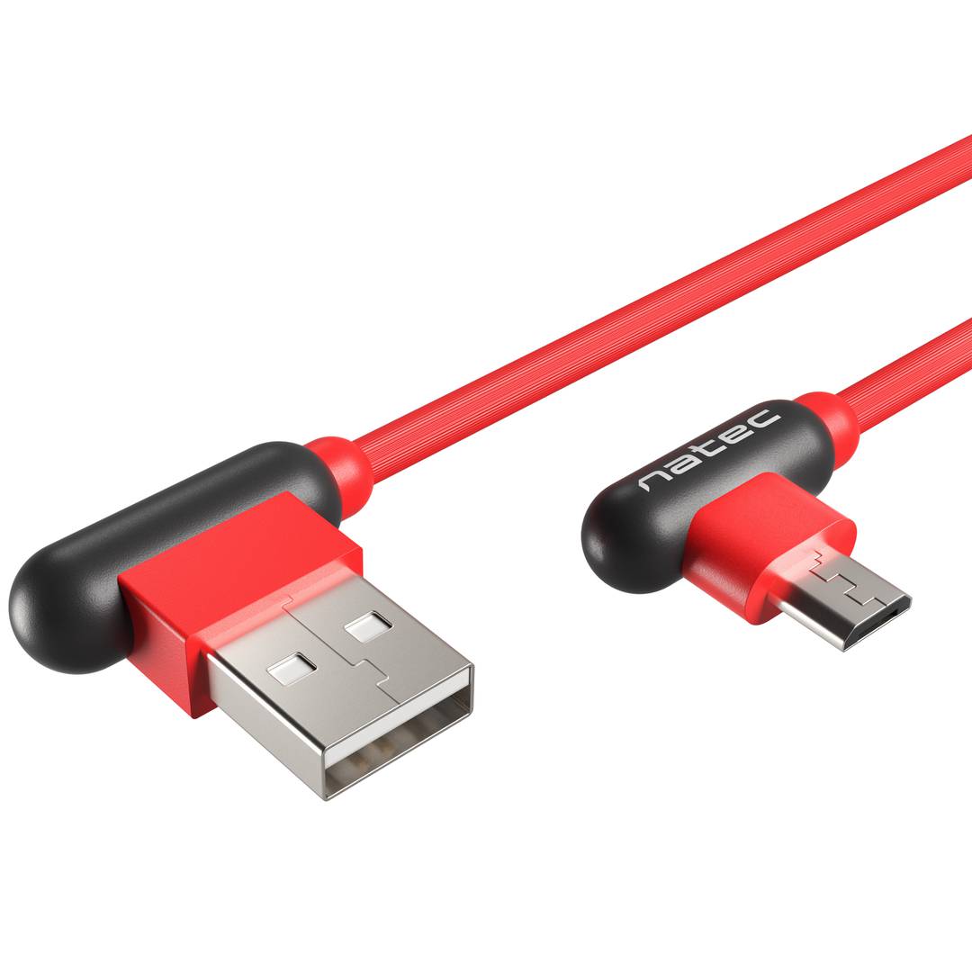 Natec Prati NKA-1199 1 metr czerwony kabel micro USB męski lewy kątowy do USB-A męski 2.0