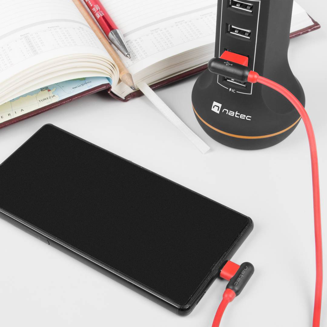 Natec Prati NKA-1199 1 metr czerwony kabel micro USB męski lewy kątowy do USB-A męski 2.0