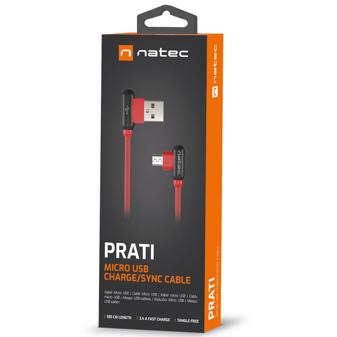 Natec Prati NKA-1199 1 metr czerwony kabel micro USB męski lewy kątowy do USB-A męski 2.0