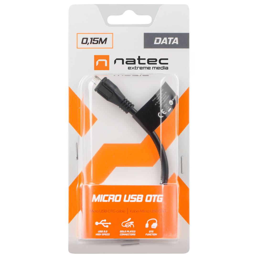 Cabo adaptador Micro USB macho para USB-A fêmea 2.0 15cm OTG preto Natec Extreme Media NKA-0614