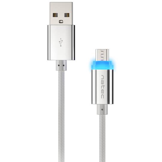 Cabo adaptador USB micro USB macho para USB-A macho 2.0 1 m LED prata Natec Prati NKA-1209