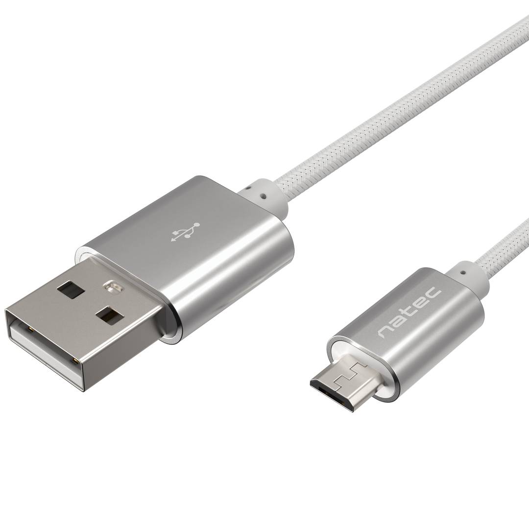 Cabo adaptador USB micro B macho para USB-A macho 2.0 1m nylon prata Natec Prati NKA-1211