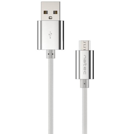 Cabo adaptador USB micro B macho para USB-A macho 2.0 1m nylon prata Natec Prati NKA-1211