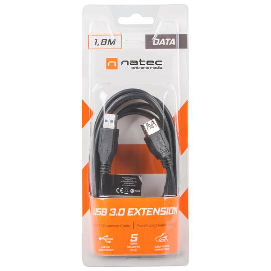 USB-A male to USB A female cable 3.0 1.8m Black Natec Extreme Media NKA-0469