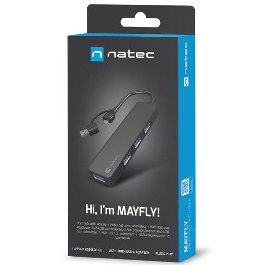 Natec Moth NHU-1342 4-Port USB Type-A 3.0 Hub Black