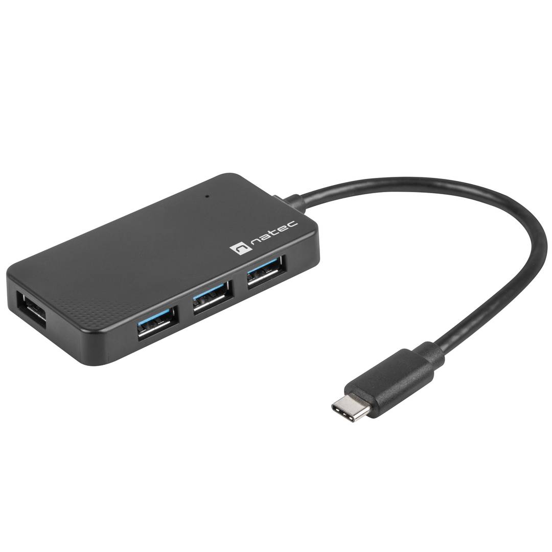 Hub USB-C 3.0 preto de 4 portas + adaptador USB-A Natec Silkworm NHU-1343