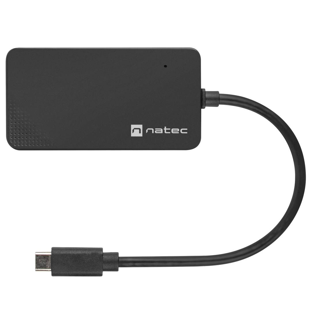Hub USB-C 3.0 preto de 4 portas + adaptador USB-A Natec Silkworm NHU-1343