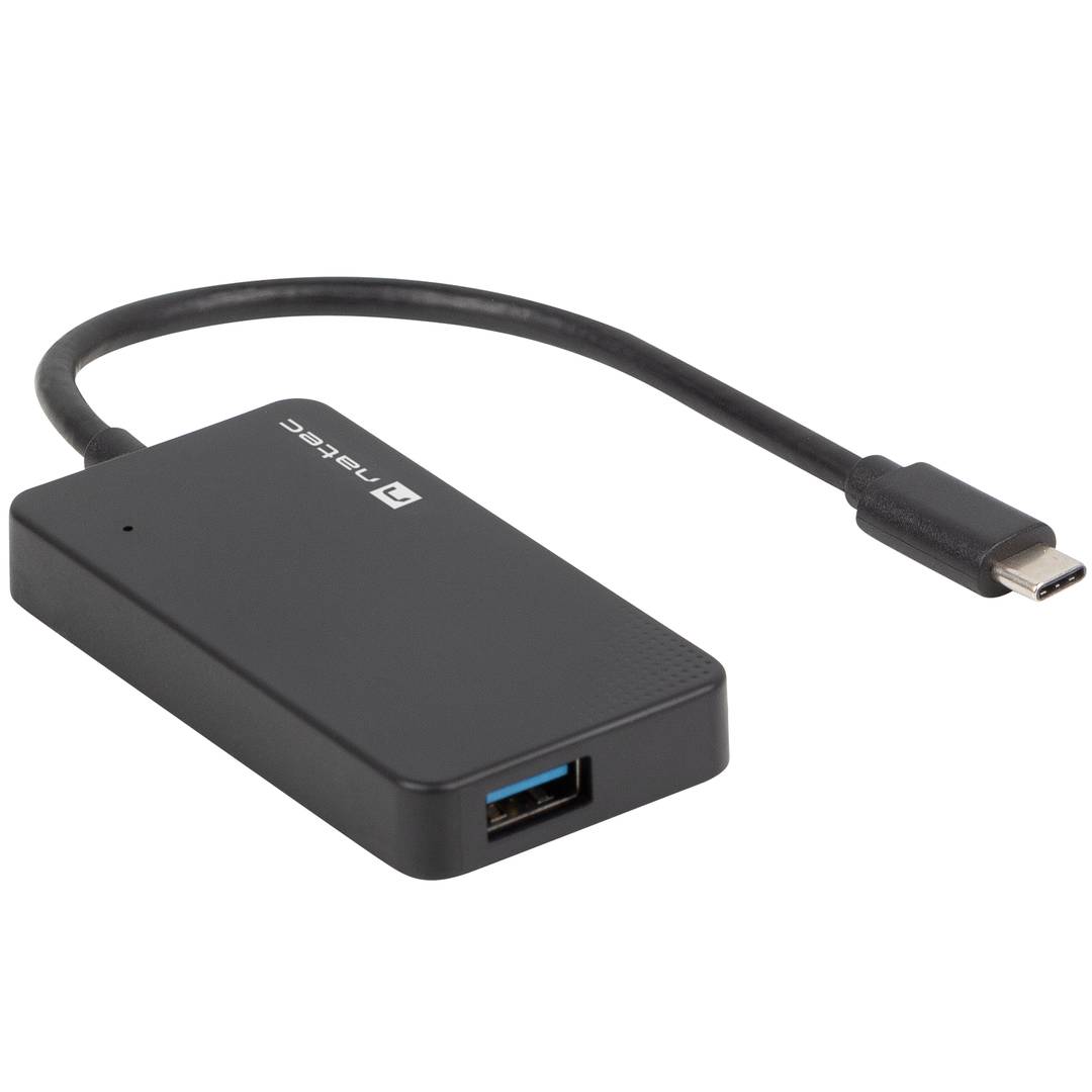 Hub USB-C 3.0 preto de 4 portas + adaptador USB-A Natec Silkworm NHU-1343