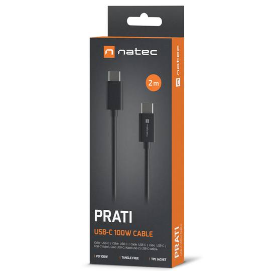 USB-C Stecker auf Stecker 2.0 Kabel 2 Meter schwarz Natec Prati NKA-2147