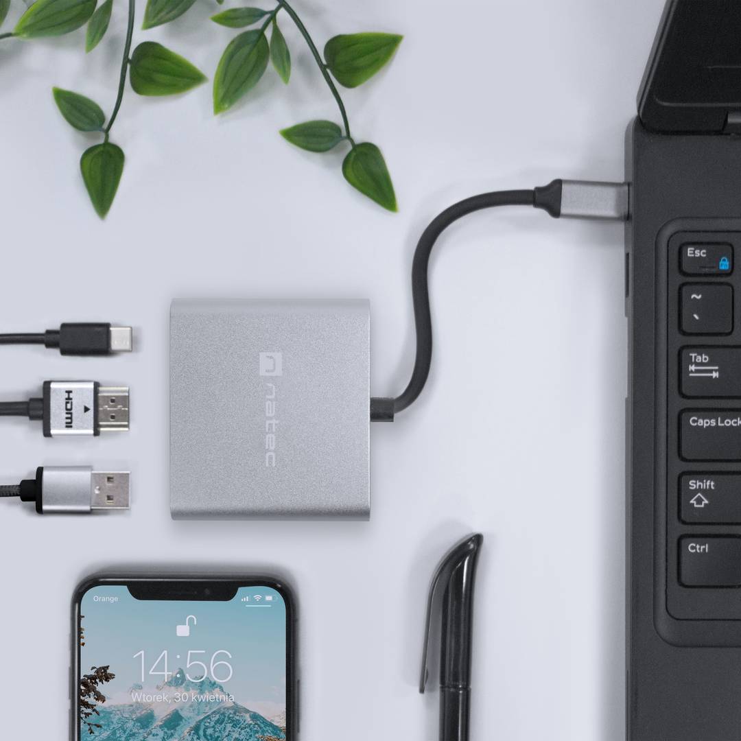 Adaptador multipuerto 3 en 1 USB-C a USB 3.0, HDMI 4K, USB-C PD Natec Fowler Mini NMP-1607