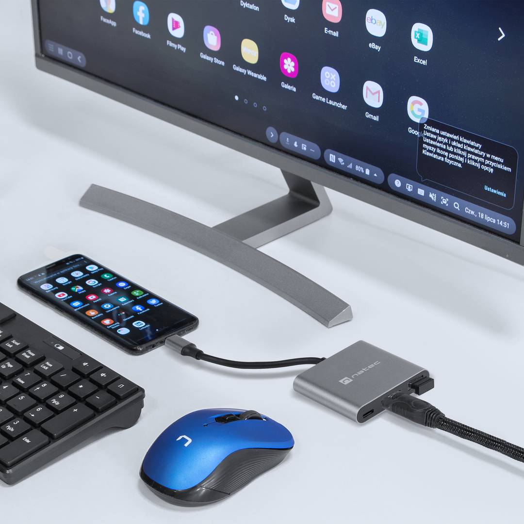 Adaptador multipuerto 3 en 1 USB-C a USB 3.0, HDMI 4K, USB-C PD Natec Fowler Mini NMP-1607