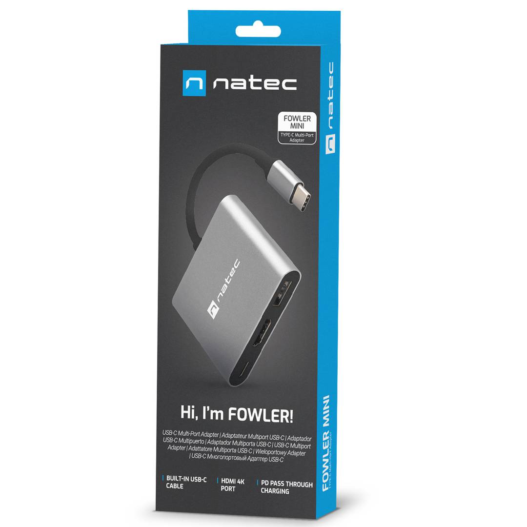 Adaptador multipuerto 3 en 1 USB-C a USB 3.0, HDMI 4K, USB-C PD Natec Fowler Mini NMP-1607