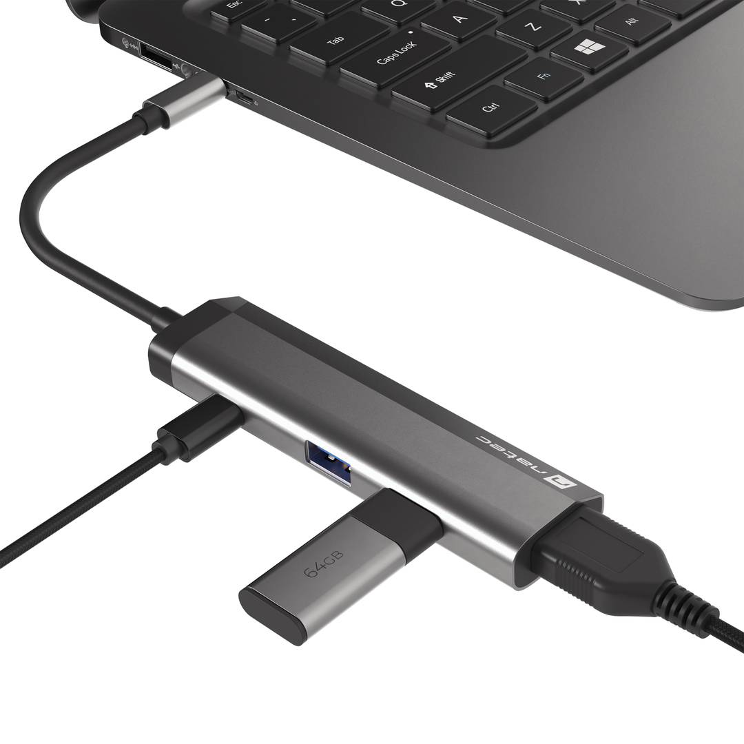 Adaptateur multiport USB-C vers 2X USB 3.0, HDMI 4K, USB-C PD 4 en 1 Natec Fowler Slim NMP-1984