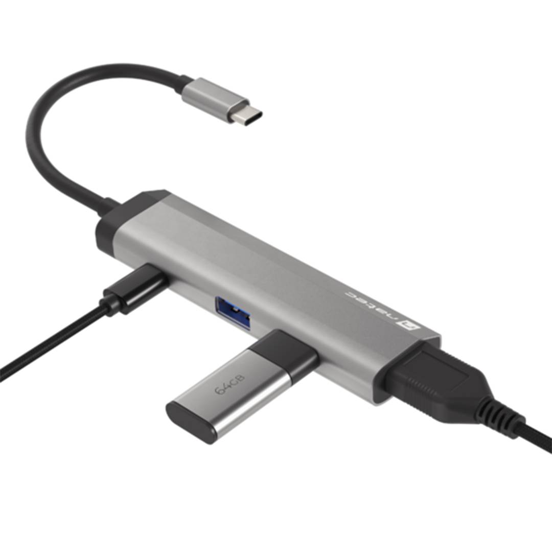 Adaptateur multiport USB-C vers 2X USB 3.0, HDMI 4K, USB-C PD 4 en 1 Natec Fowler Slim NMP-1984