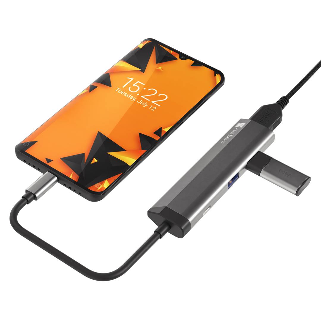 Adaptateur multiport USB-C vers 2X USB 3.0, HDMI 4K, USB-C PD 4 en 1 Natec Fowler Slim NMP-1984