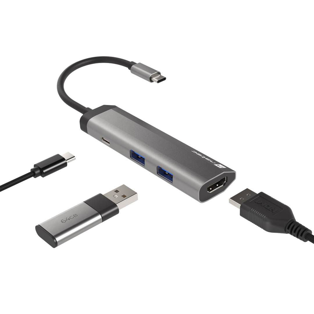 Adaptateur multiport USB-C vers 2X USB 3.0, HDMI 4K, USB-C PD 4 en 1 Natec Fowler Slim NMP-1984