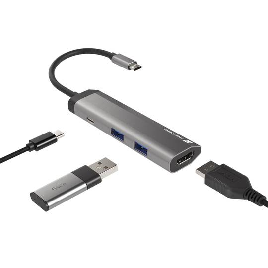 Adaptateur multiport USB-C vers 2X USB 3.0, HDMI 4K, USB-C PD 4 en 1 Natec Fowler Slim NMP-1984