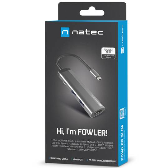 Adaptateur multiport USB-C vers 2X USB 3.0, HDMI 4K, USB-C PD 4 en 1 Natec Fowler Slim NMP-1984