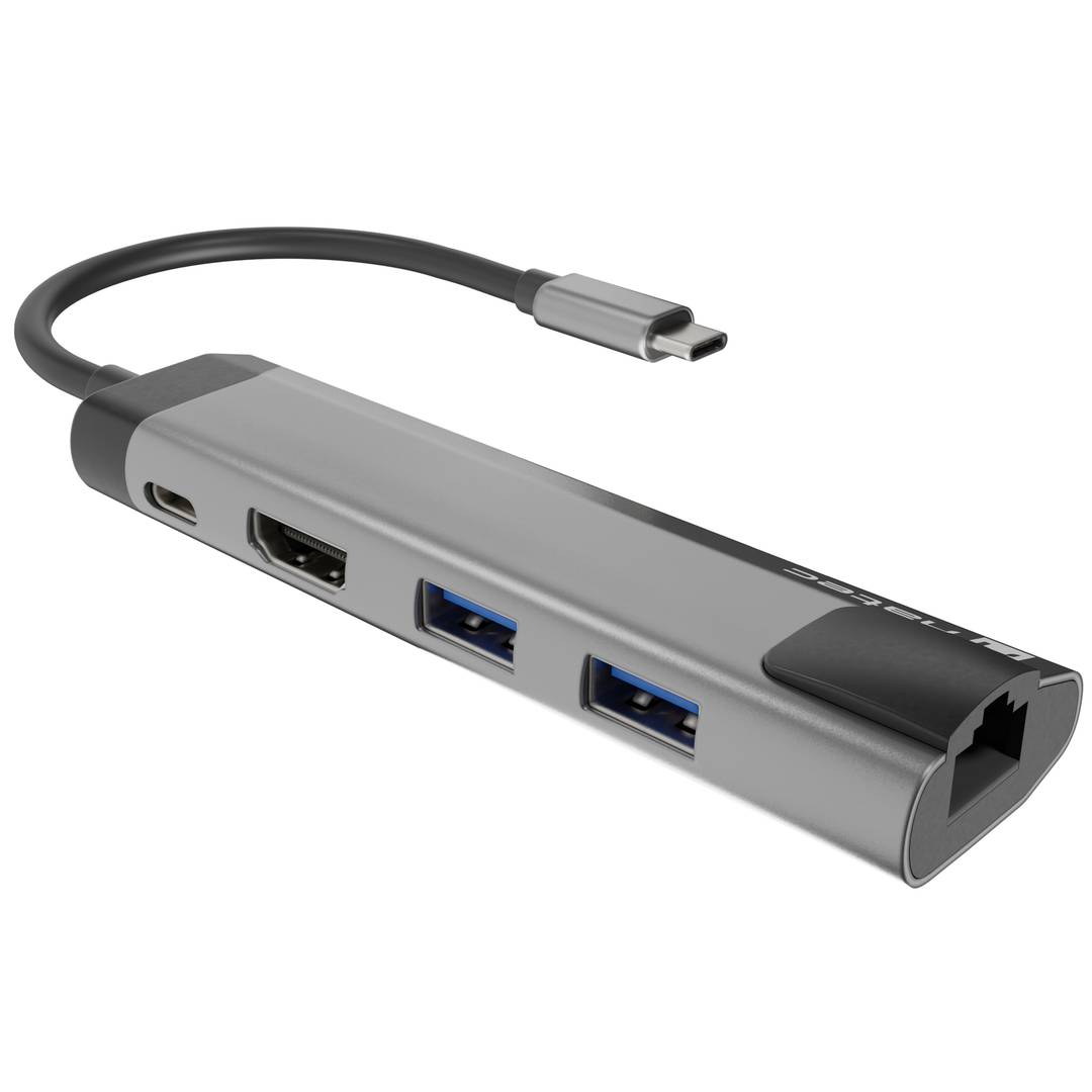 Adaptador multipuerto 5 en 1 USB-C a 2X USB 3.0, HDMI 4K, USB-C PD, RJ45 Natec Fowler Go NMP-1985