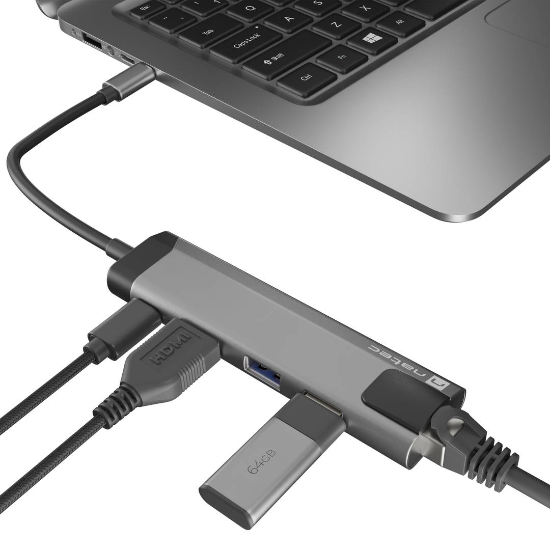 Adaptador multipuerto 5 en 1 USB-C a 2X USB 3.0, HDMI 4K, USB-C PD, RJ45 Natec Fowler Go NMP-1985